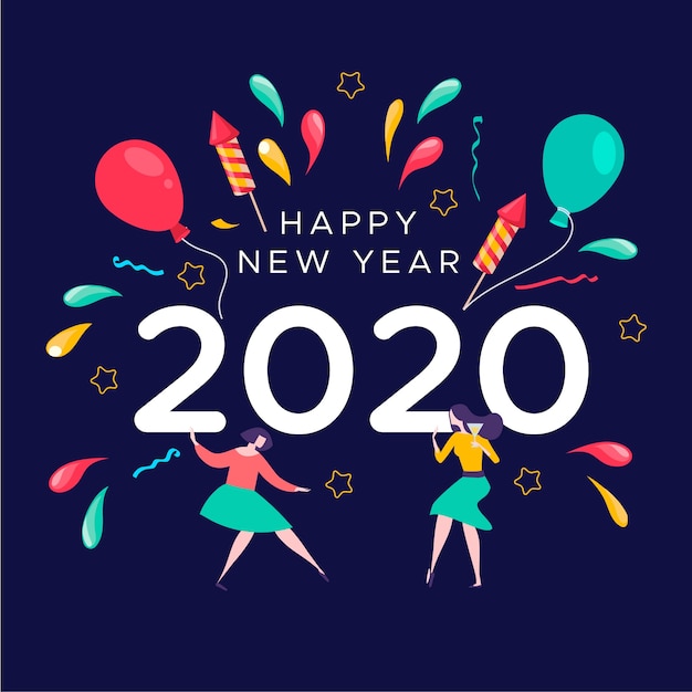 Fondo de año nuevo 2020 en diseño plano