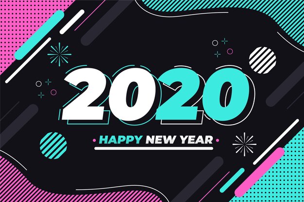 Fondo de año nuevo 2020 en diseño plano