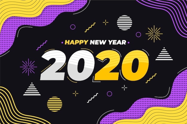 Vector gratuito fondo de año nuevo 2020 en diseño plano