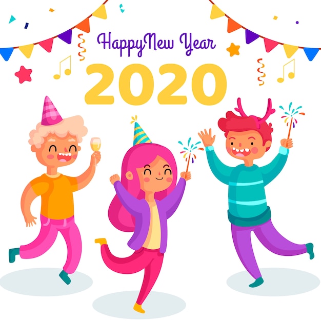 Vector gratuito fondo de año nuevo 2020 en diseño plano