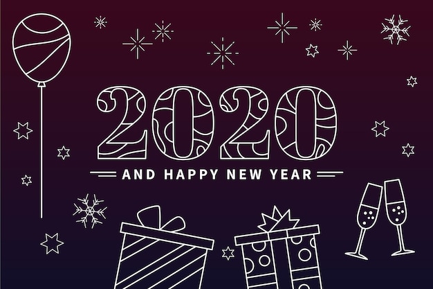 Fondo de año nuevo 2020 en estilo de contorno