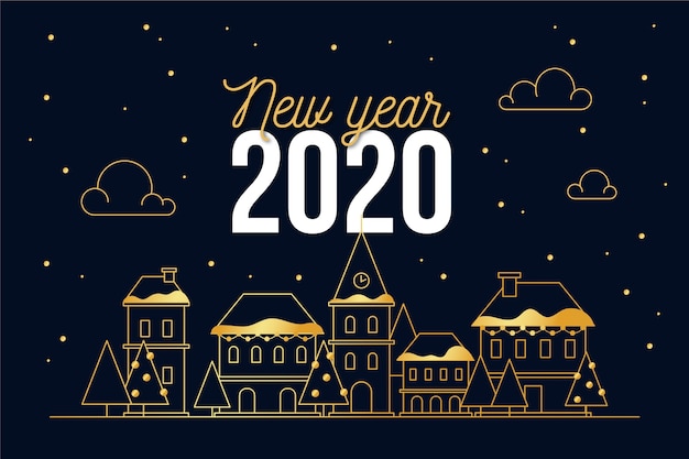 Fondo de año nuevo 2020 en estilo de contorno