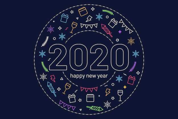 Fondo de año nuevo 2020 en estilo de contorno