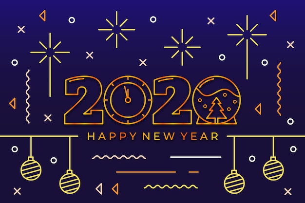 Vector gratuito fondo de año nuevo 2020 en estilo de contorno