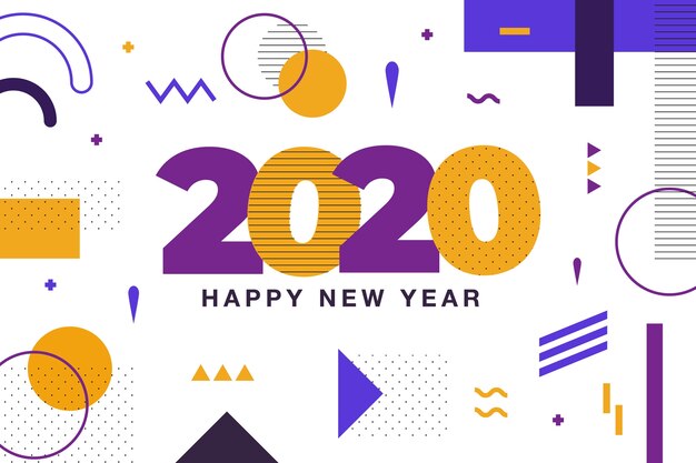 Fondo de año nuevo 2020 con estilo memphis
