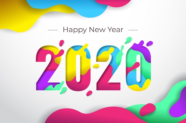 Vector gratuito fondo de año nuevo 2020 en estilo de papel