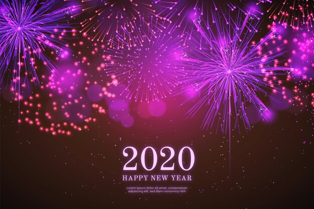 Fondo de año nuevo 2020 con fuegos artificiales realistas