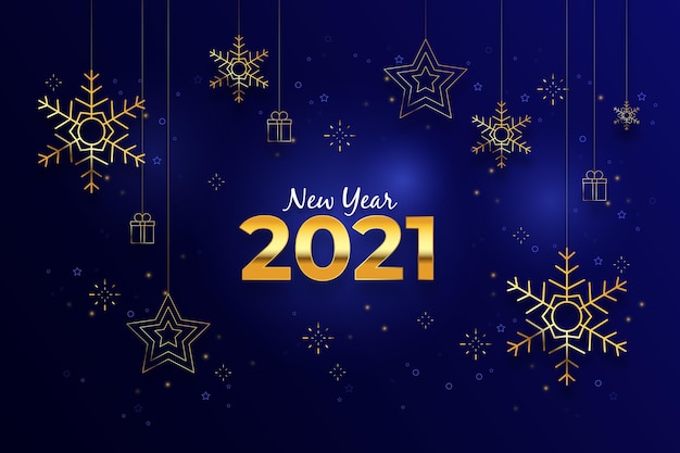 Fondo de año nuevo 2021 con decoración dorada realista