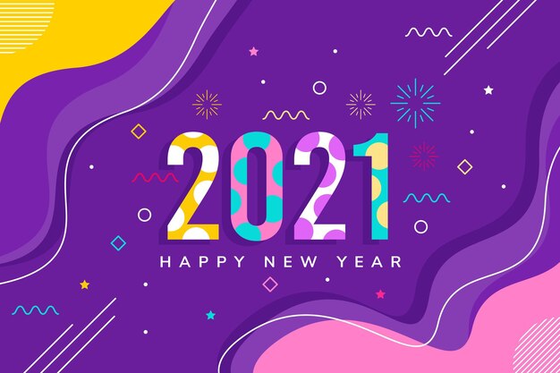 Fondo año nuevo 2021 en diseño plano