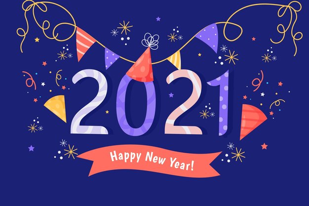 Fondo año nuevo 2021 en diseño plano