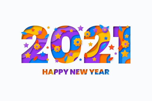 Vector gratuito fondo de año nuevo 2021 en estilo papel