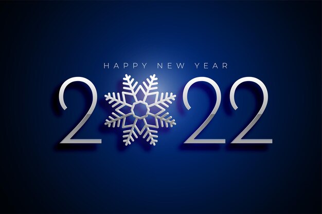 Fondo de año nuevo 2022 en estilo de texto plateado 3d con copos de nieve