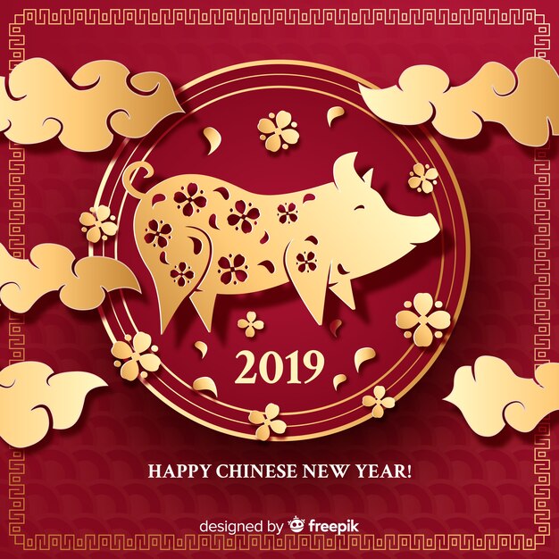 Fondo año nuevo chino cerdo dorado