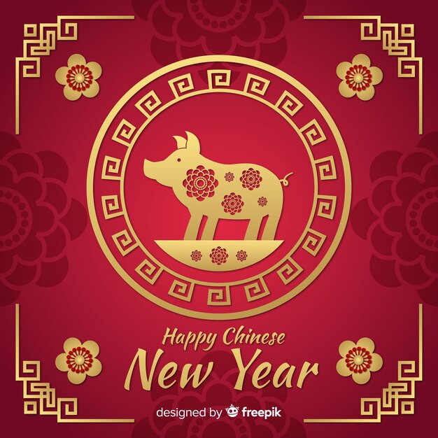 Fondo de año nuevo chino rojo y dorado