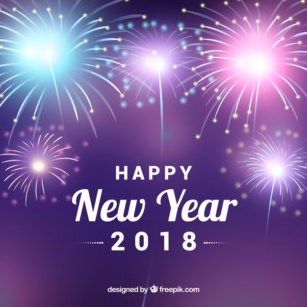 Fondo de año nuevo con fuegos artificiales de neón