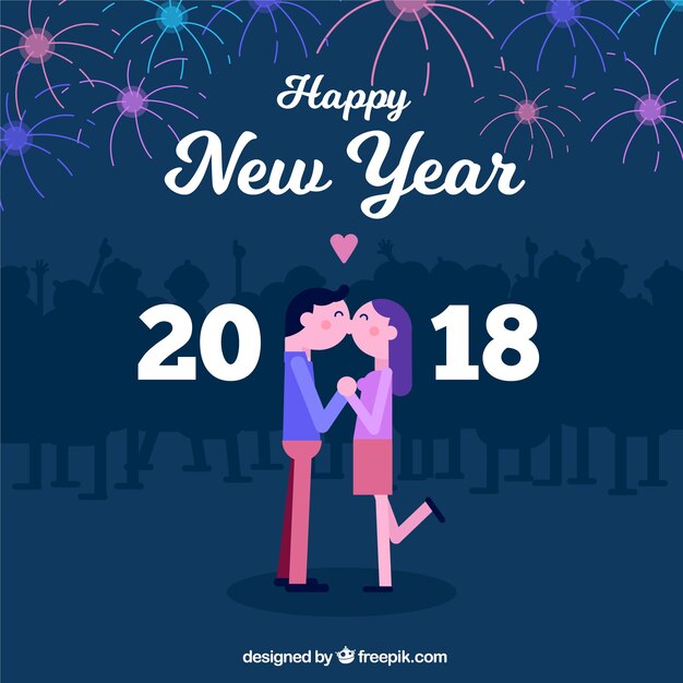 Fondo del año nuevo con una pareja besándose