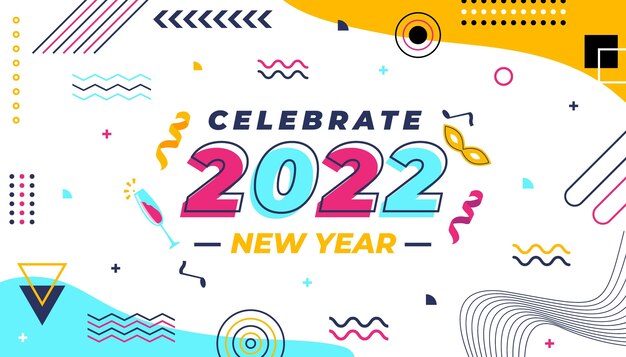 Fondo de año nuevo plano dibujado a mano