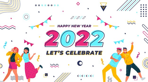 Fondo de año nuevo plano dibujado a mano