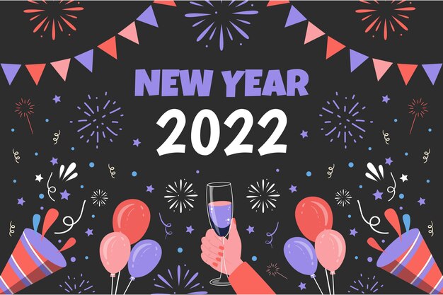 Fondo de año nuevo plano dibujado a mano