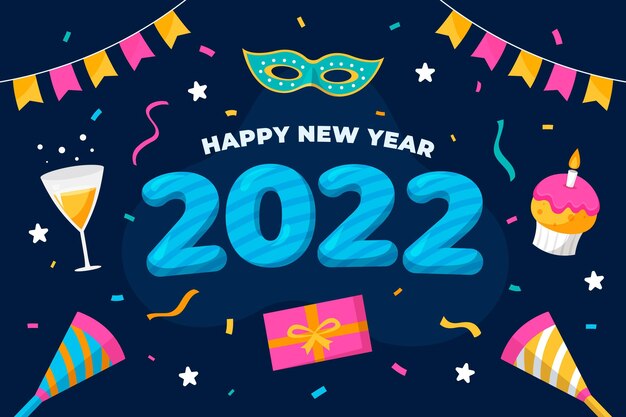 Fondo de año nuevo plano dibujado a mano