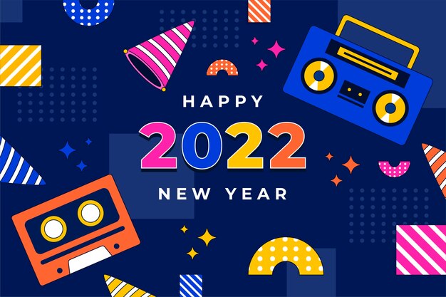 Fondo de año nuevo plano dibujado a mano