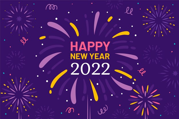 Fondo de año nuevo plano dibujado a mano