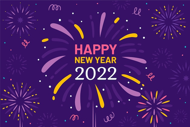 Fondo de año nuevo plano dibujado a mano