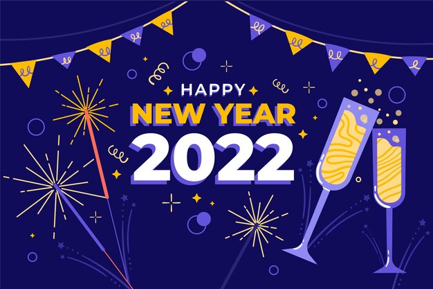 Fondo de año nuevo plano dibujado a mano