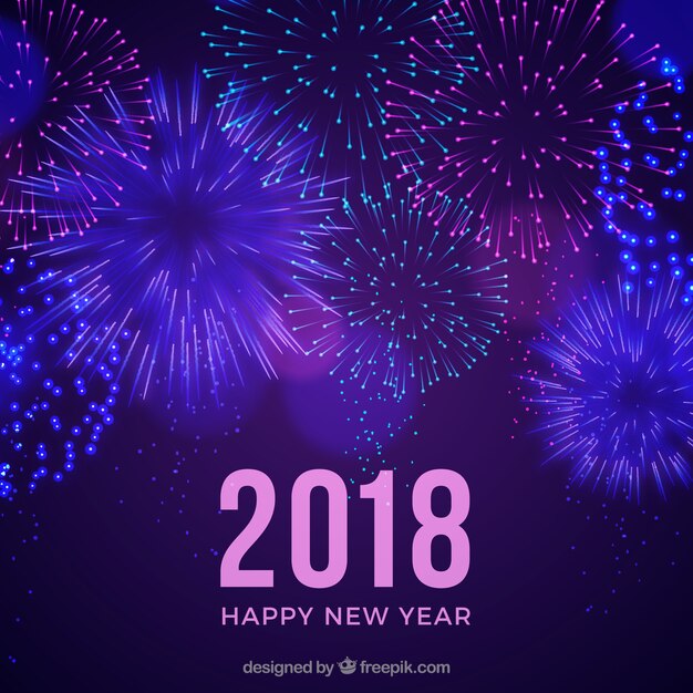 Fondo de año nuevo púrpura con fuegos artificiales
