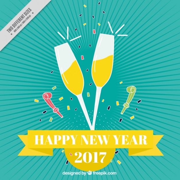 Vector gratuito fondo de año nuevo vintage de copas con champagne