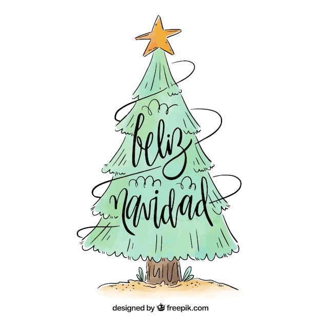 Fondo de árbol de navidad de acuarela