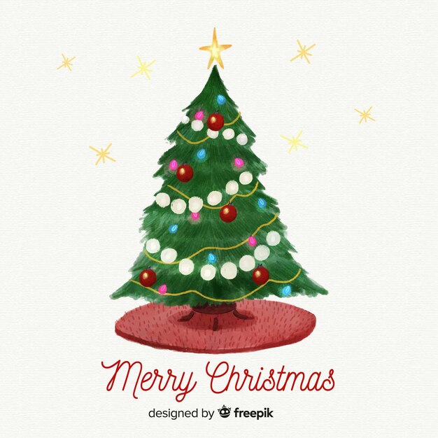 Fondo con árbol de navidad en acuarela