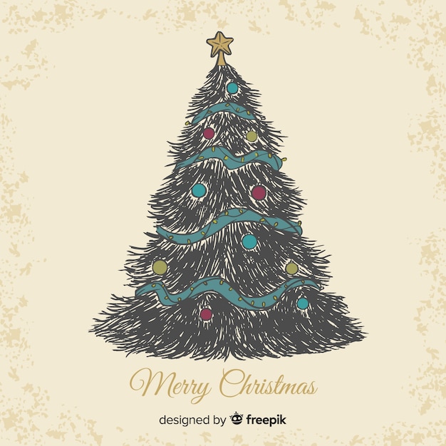 Vector gratuito fondo árbol de navidad dibujado a mano