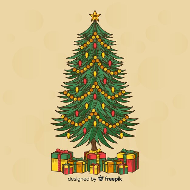 Fondo árbol navidad dibujado a mano