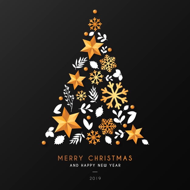 Fondo del árbol de navidad con elementos ornamentales