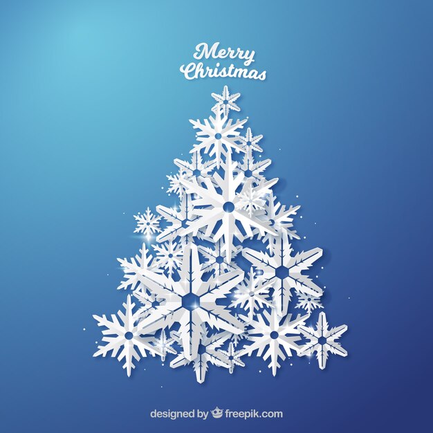 Fondo de árbol de navidad hecho de copos de nieve