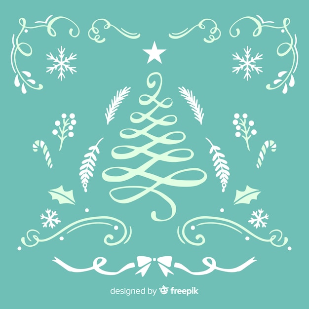 Vector gratuito fondo con árbol de navidad hecho con lazos y hojas