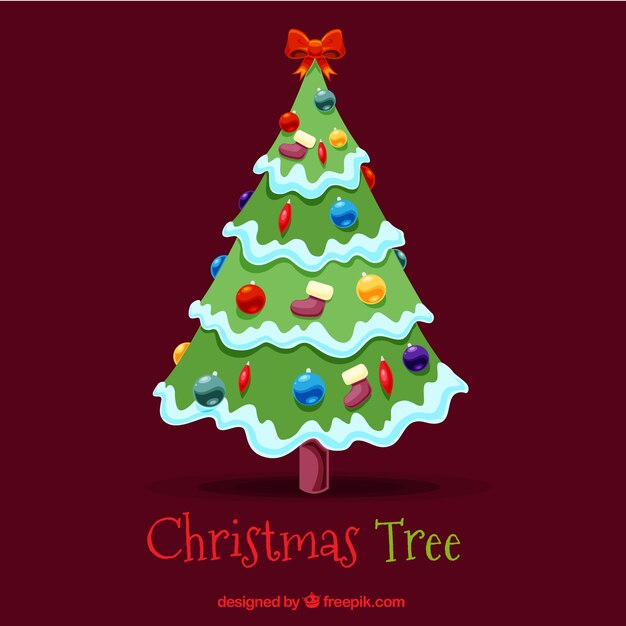 Fondo de árbol de navidad con lazo y bolas