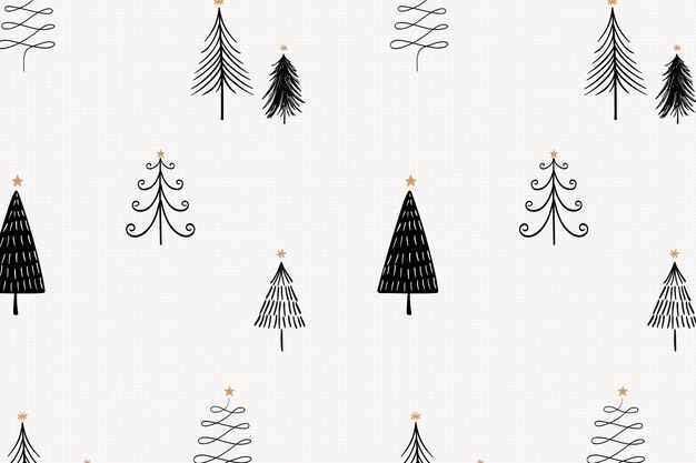 Fondo de árbol de Navidad, lindo doodle festivo en vector negro