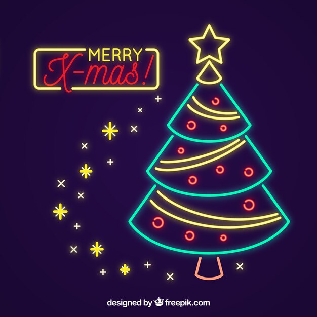 Fondo de árbol de navidad de neón 