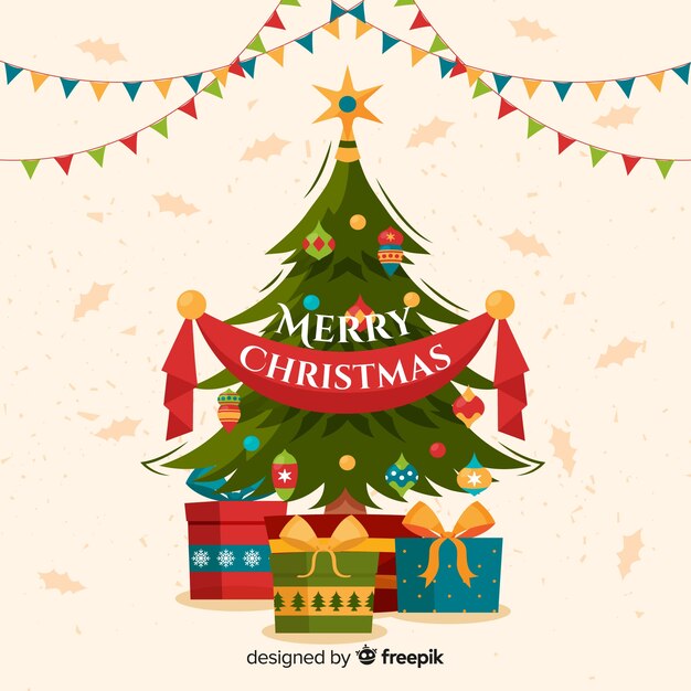Fondo árbol de navidad plano
