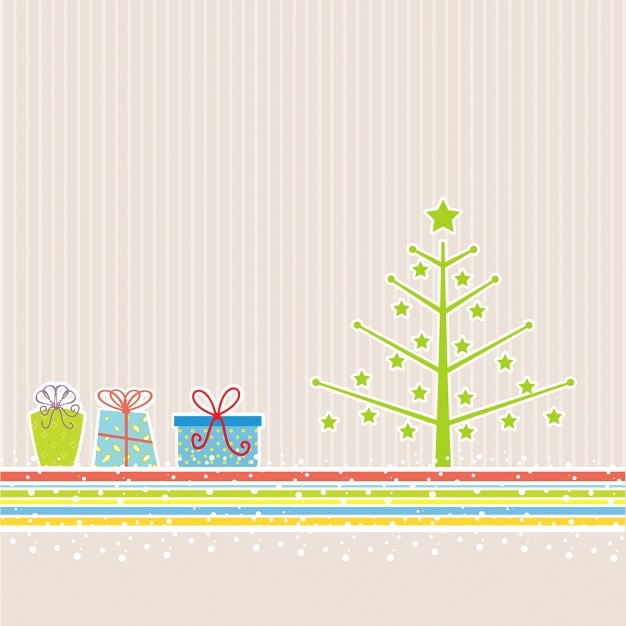 Vector gratuito fondo con un árbol de navidad y regalos
