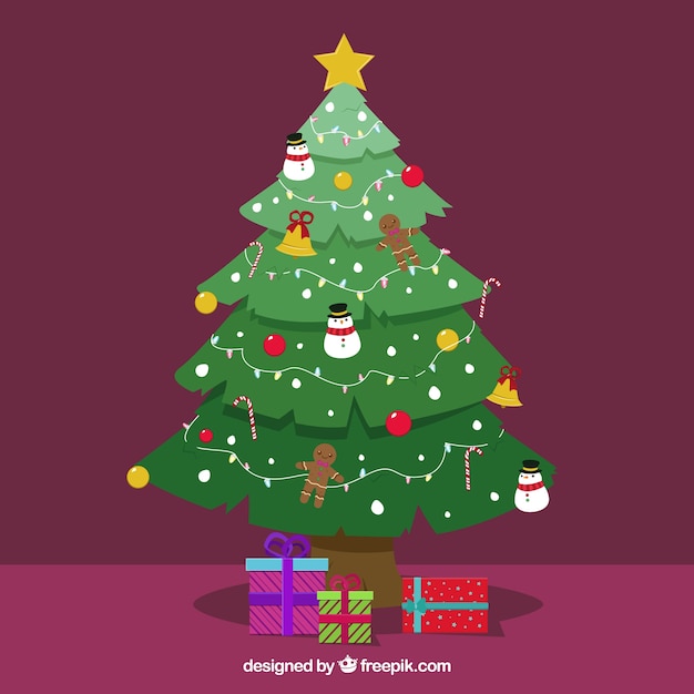 Fondo de árbol de navidad con regalos 