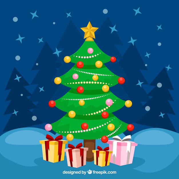 Fondo de árbol de navidad con regalos