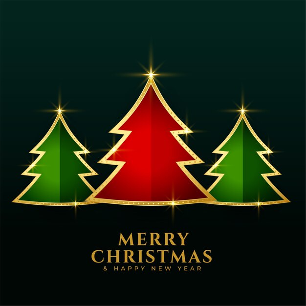 Fondo de árboles dorados de navidad verde rojo