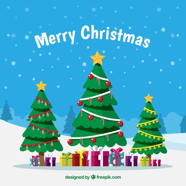 Fondo con árboles de navidad y regalos