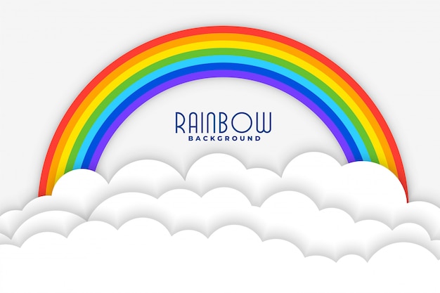 Fondo de arco iris con diseño de nubes de papercut blanco