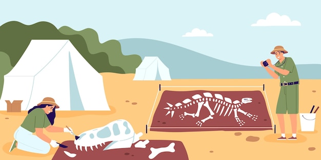 Vector gratuito fondo de arqueología y geología con símbolos de dinosaurios ilustración vectorial plana