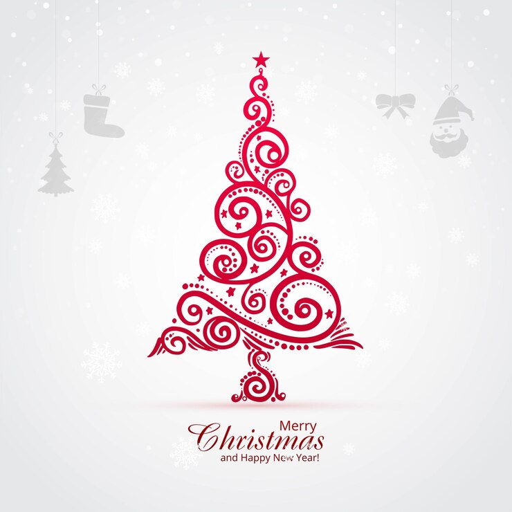 Vector gratuito fondo artístico floral de la tarjeta del árbol de navidad
