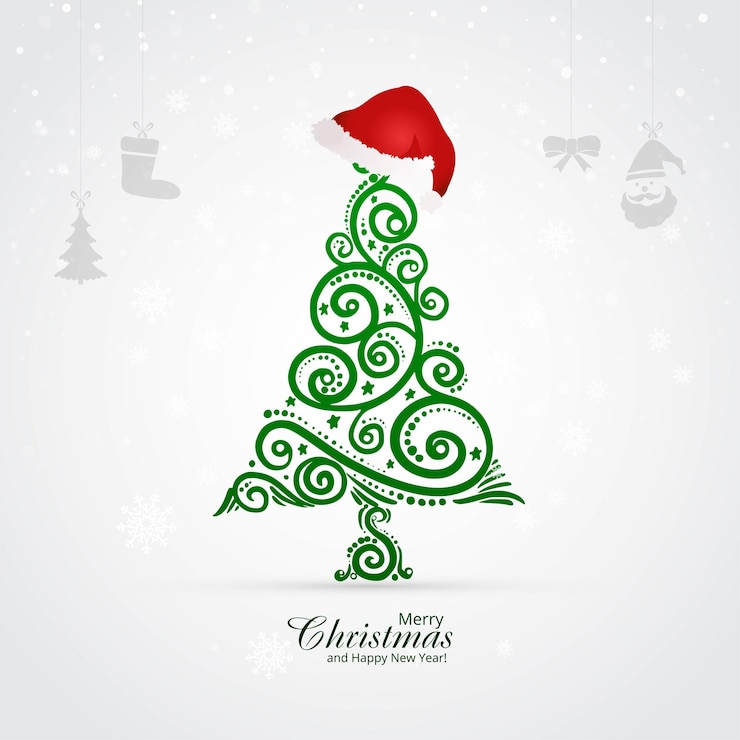 Vector gratuito fondo artístico floral de la tarjeta del árbol de navidad